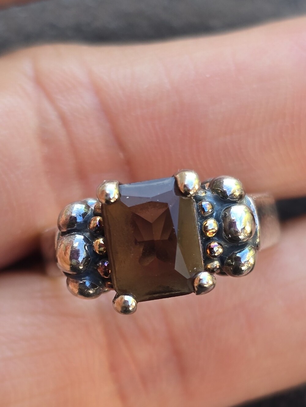 Designer inspired smoky topaz silver and gold emerald cut smokey quartz caviar
